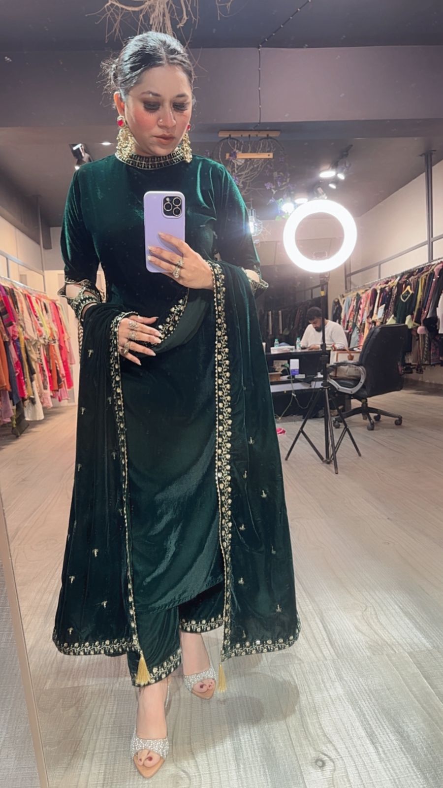 Qayamat Bottle Green Velvet Suit