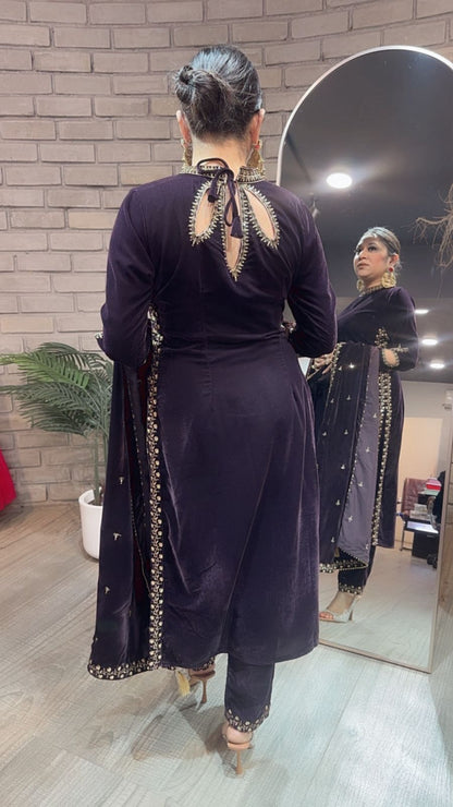 Qayamat wine velvet Suit