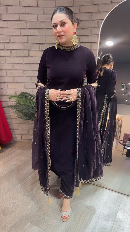 Qayamat wine velvet Suit