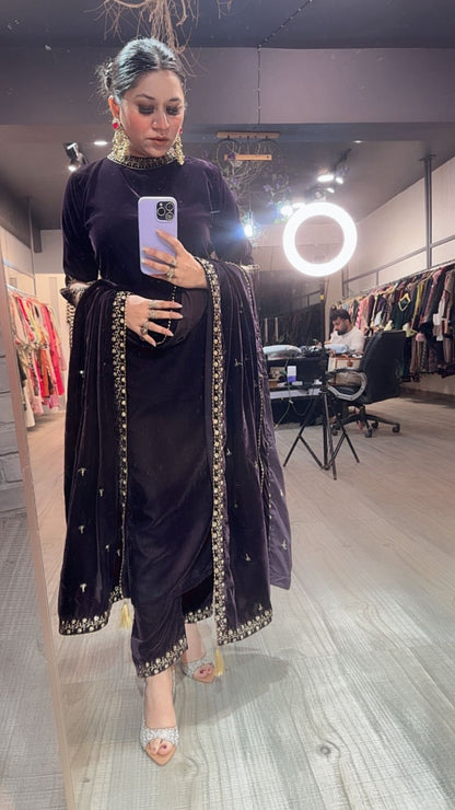 Qayamat wine velvet Suit