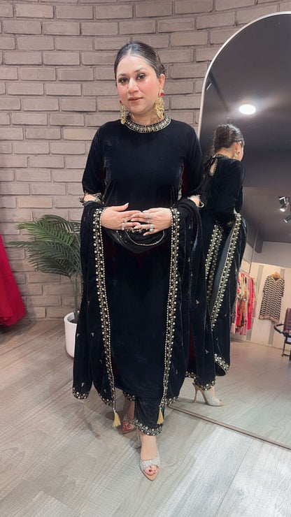 Qayamat Black velvet Suit