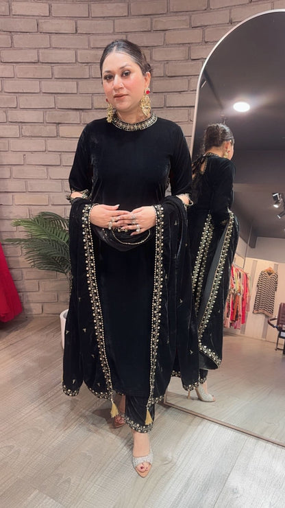Qayamat Black velvet Suit