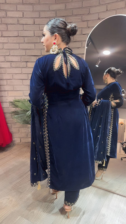 Qayamat Navy Blue velvet Suit