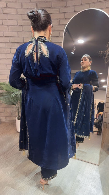 Qayamat Navy Blue velvet Suit