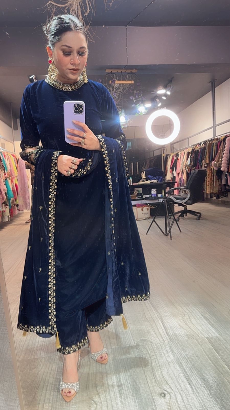 Qayamat Navy Blue velvet Suit