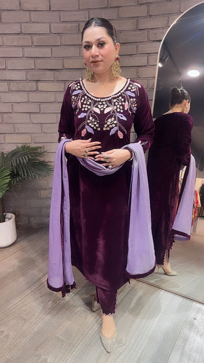 Gajak wine Designer velvet suit