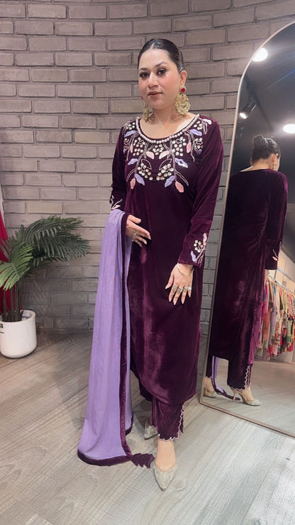 Gajak wine Designer velvet suit