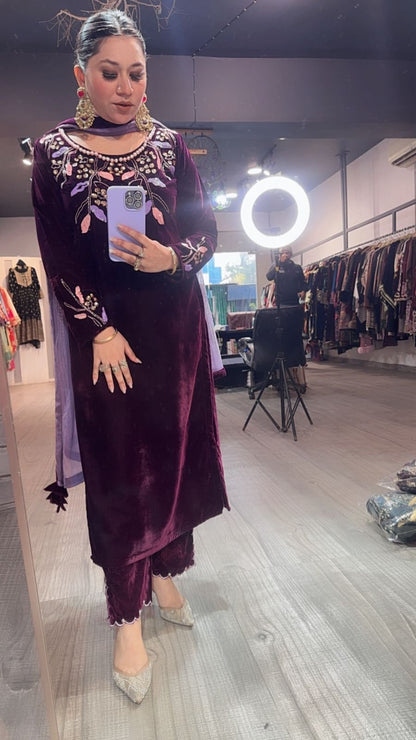 Gajak wine Designer velvet suit