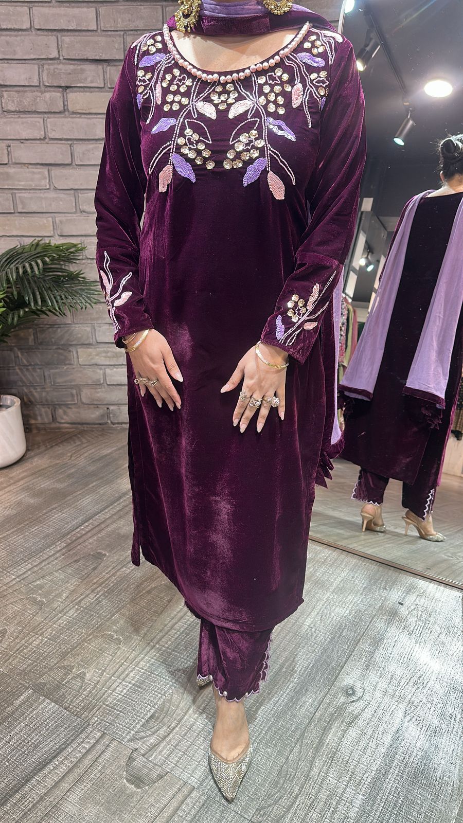 Gajak wine Designer velvet suit