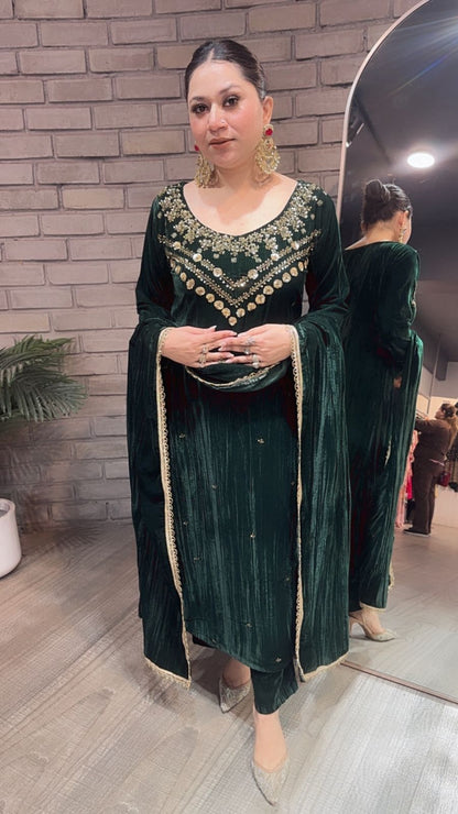 Murmure Bottel Green Designer velvet suit