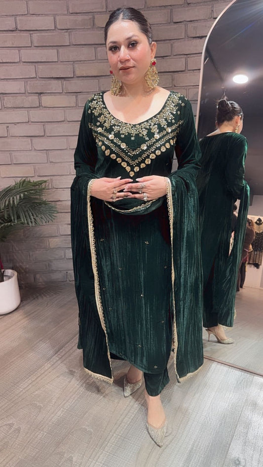 Murmure Bottel Green Designer velvet suit