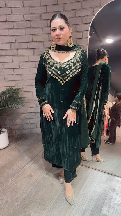 Murmure Bottel Green Designer velvet suit