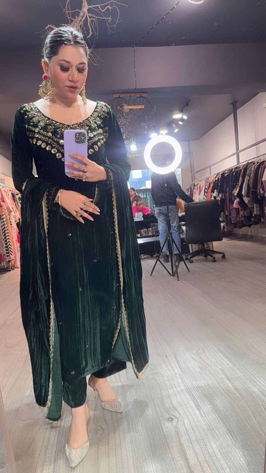 Murmure Bottel Green Designer velvet suit