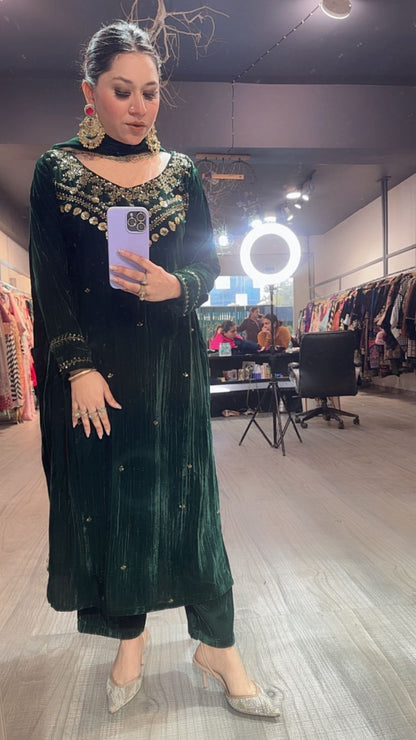 Murmure Bottel Green Designer velvet suit