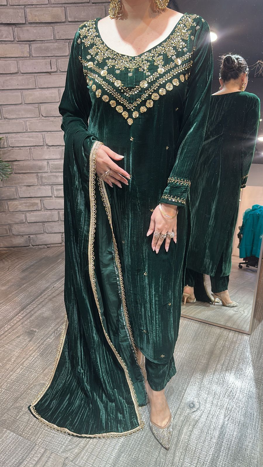 Murmure Bottel Green Designer velvet suit