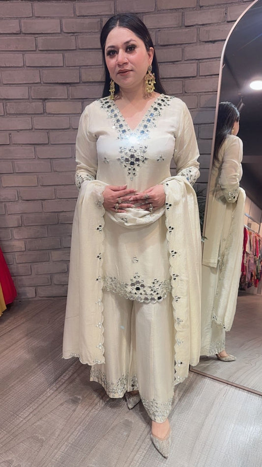 Sanskari Ivory Mirror Designer suit