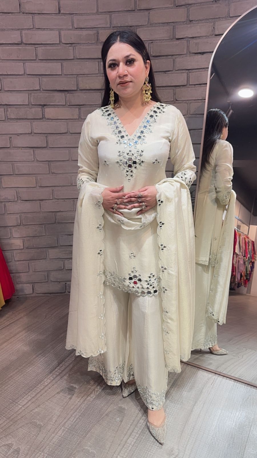 Sanskari Ivory Mirror Designer suit