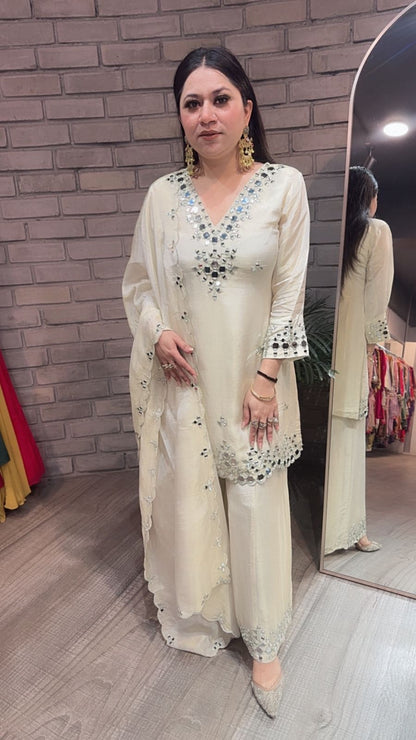 Sanskari Ivory Mirror Designer suit