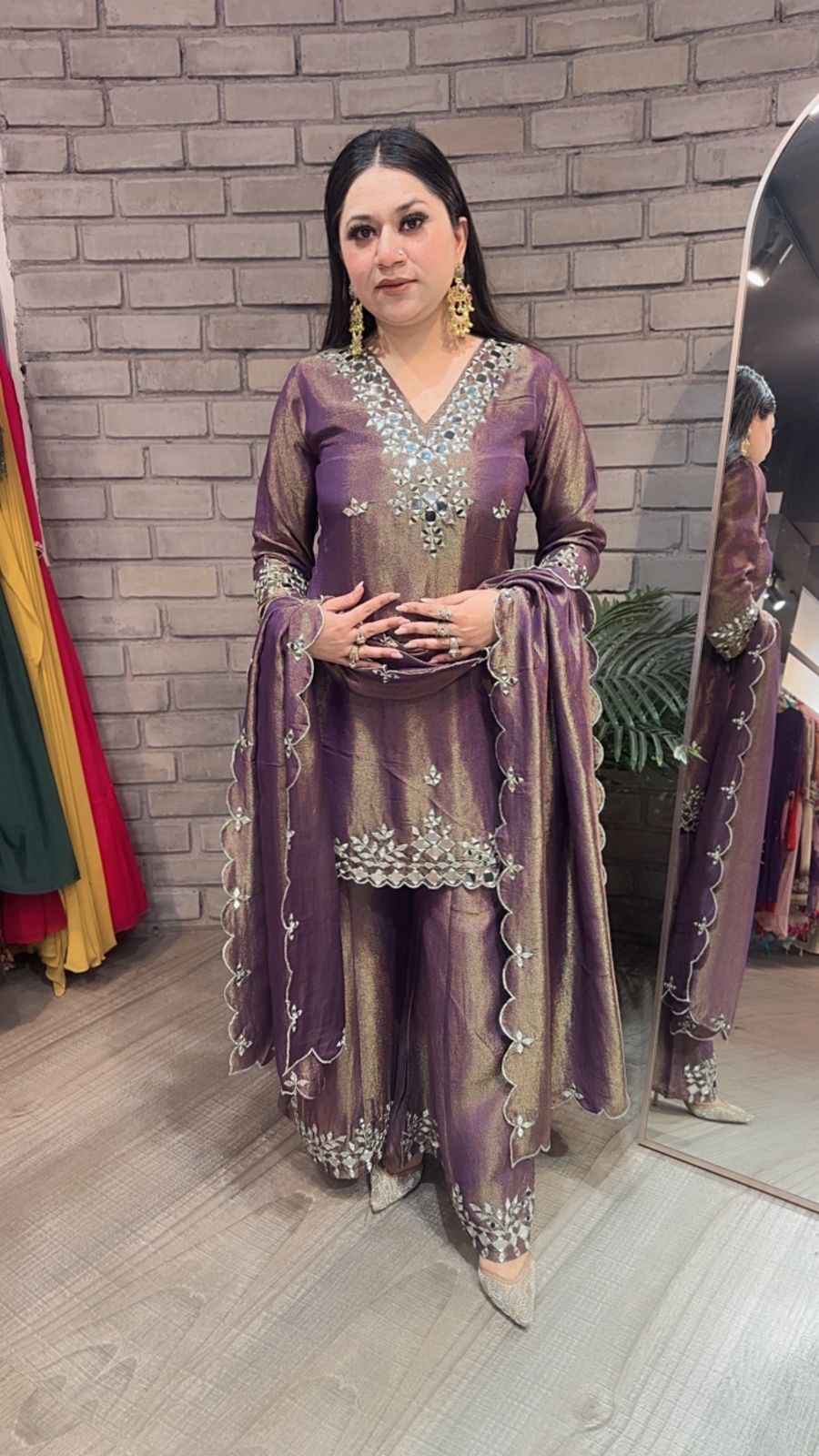 Sanskari purple Mirror Designer suit