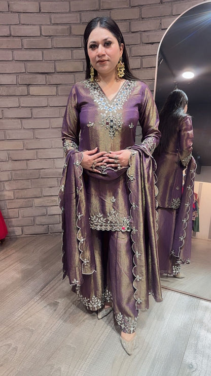 Sanskari purple Mirror Designer suit