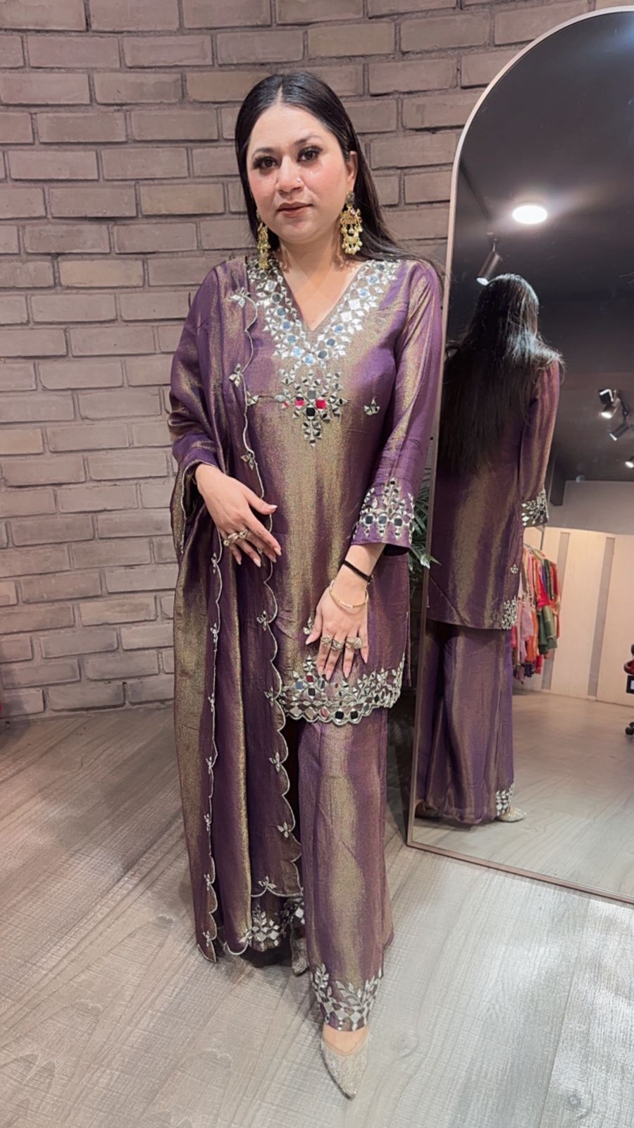 Sanskari purple Mirror Designer suit