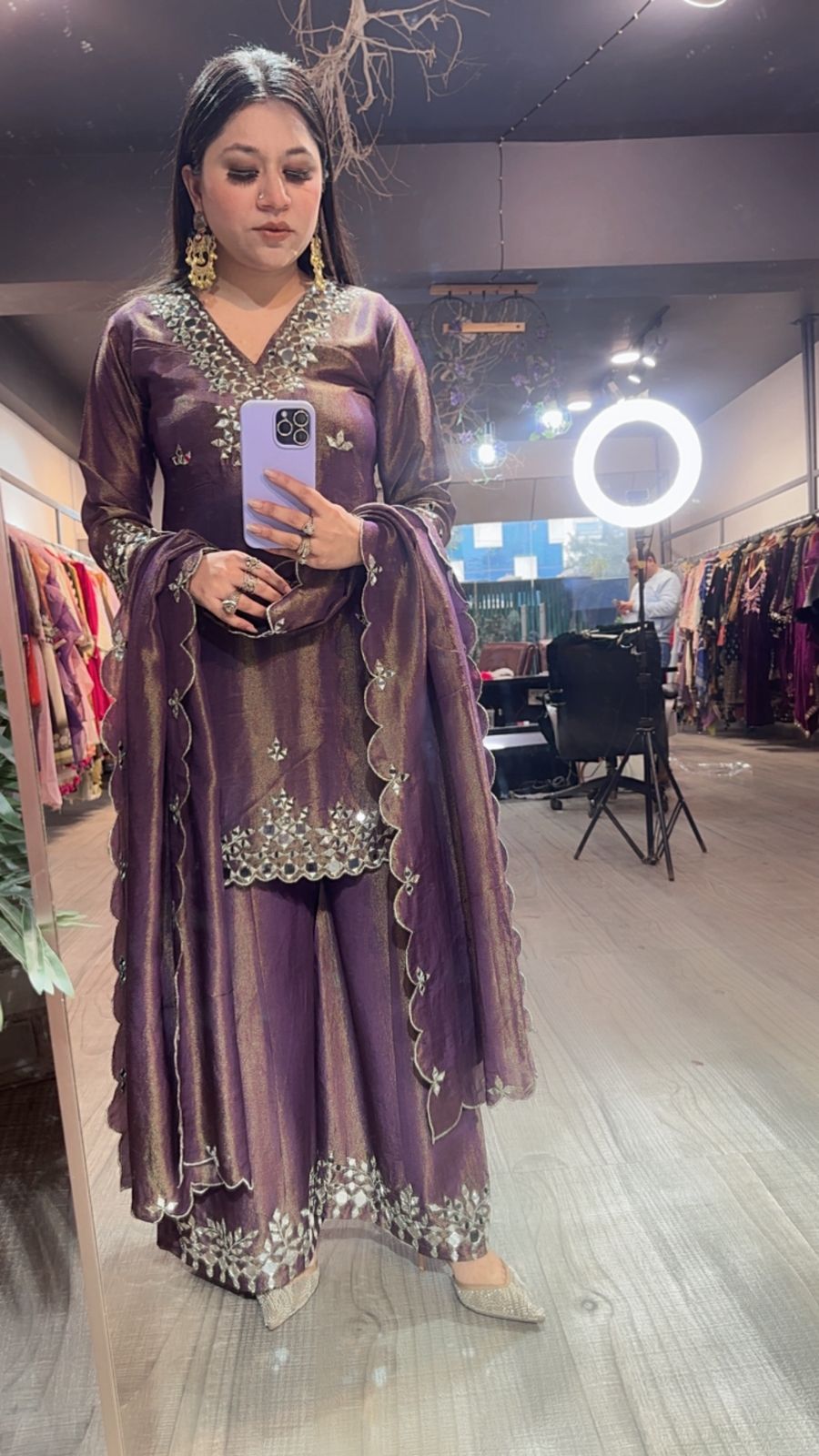 Sanskari purple Mirror Designer suit