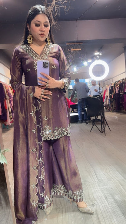 Sanskari purple Mirror Designer suit