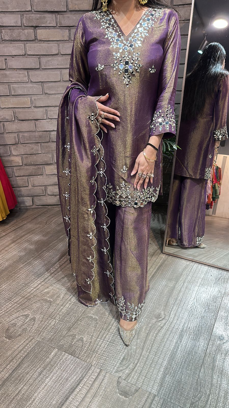 Sanskari purple Mirror Designer suit
