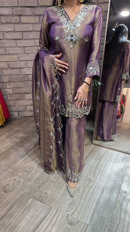 Sanskari purple Mirror Designer suit
