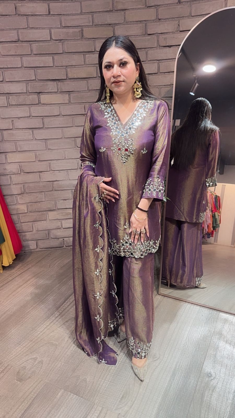 Sanskari purple Mirror Designer suit