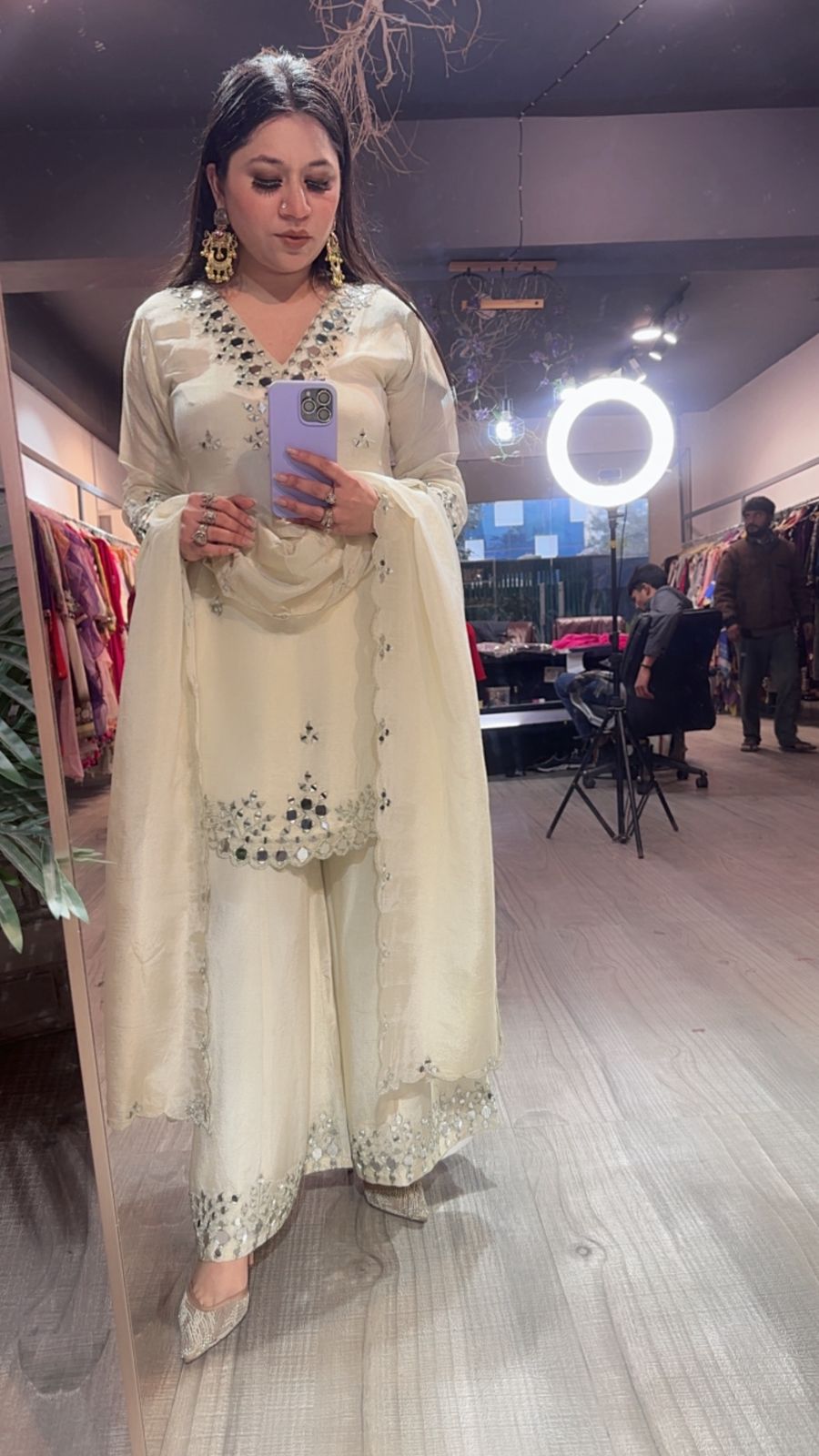 Sanskari Ivory Mirror Designer suit