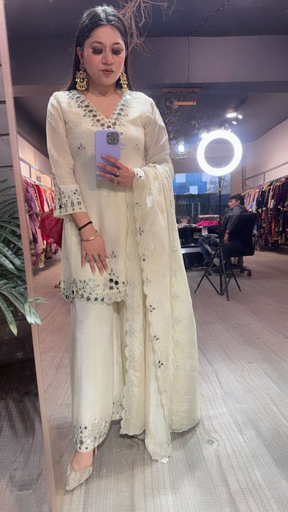 Sanskari Ivory Mirror Designer suit