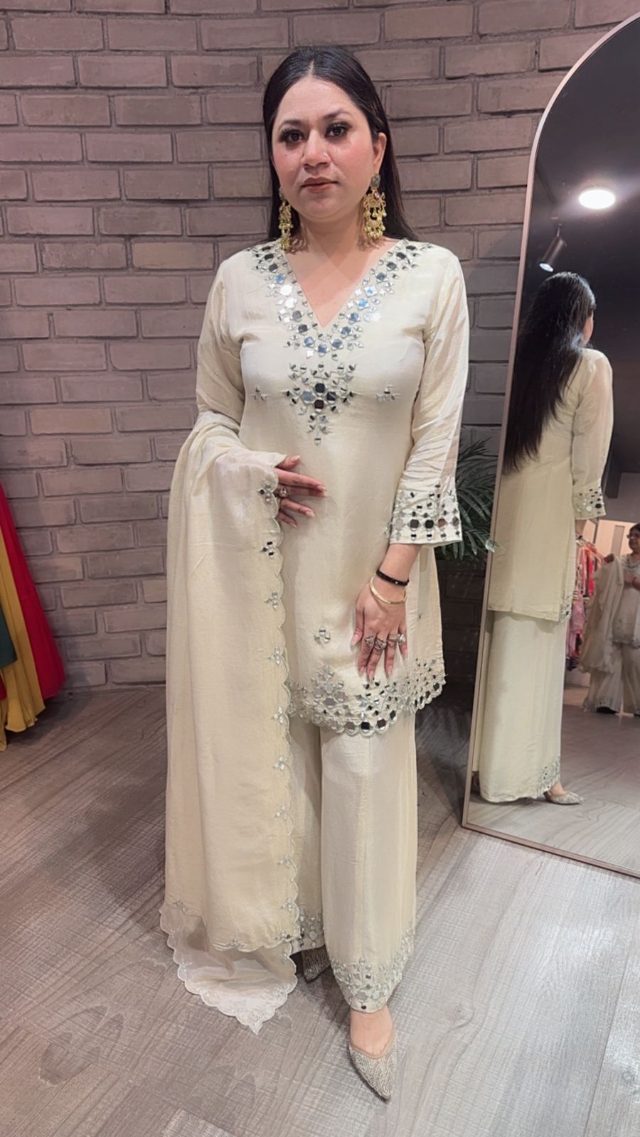 Sanskari Ivory Mirror Designer suit