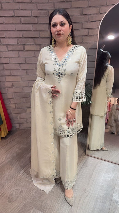 Sanskari Ivory Mirror Designer suit