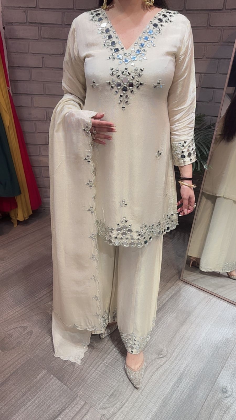 Sanskari Ivory Mirror Designer suit