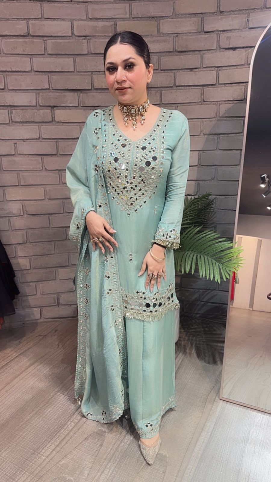 Basanti Aqua Mirror Designer suit