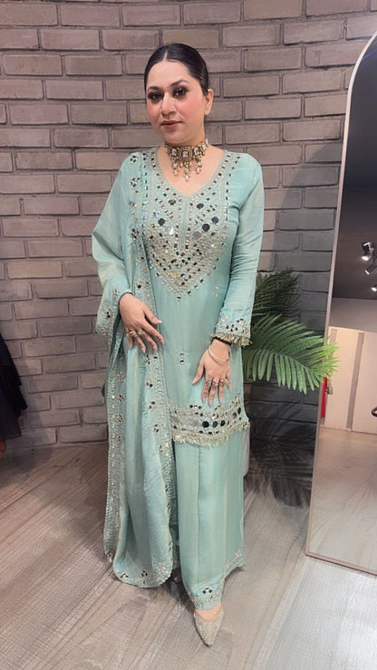 Basanti Aqua Mirror Designer suit
