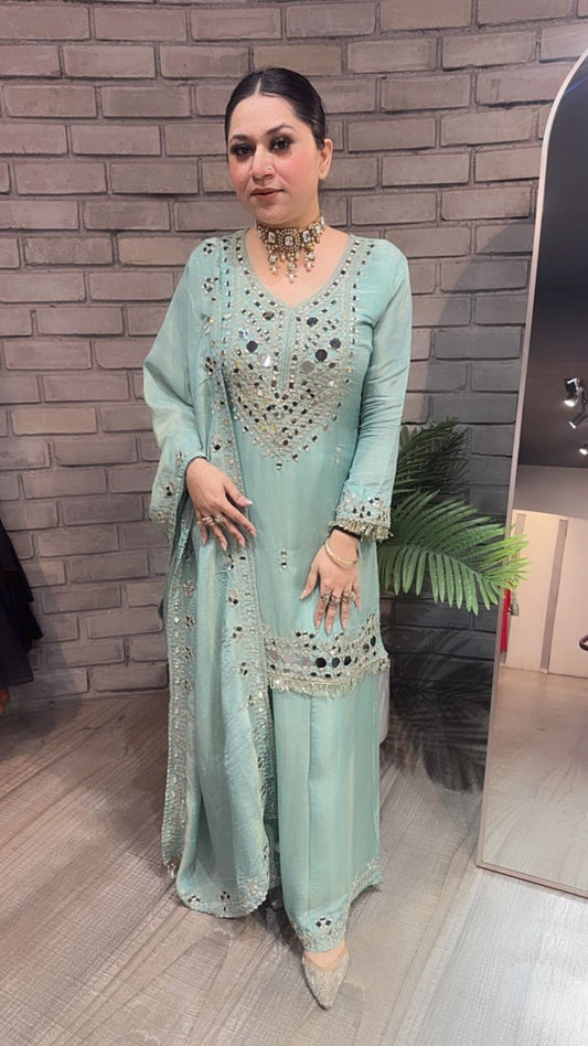 Basanti Aqua Mirror Designer suit