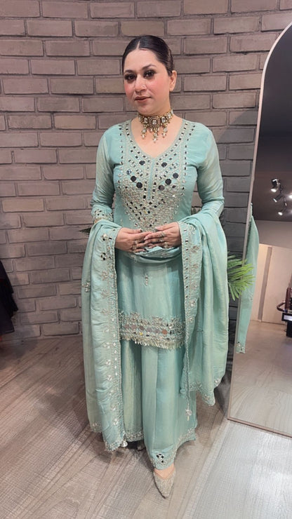 Basanti Aqua Mirror Designer suit