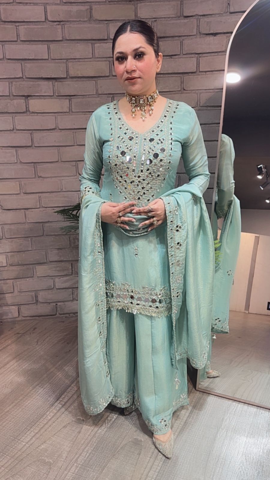 Basanti Aqua Mirror Designer suit