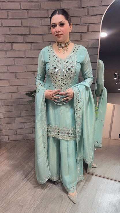 Basanti Aqua Mirror Designer suit