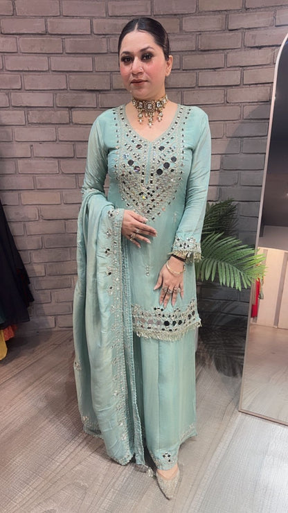 Basanti Aqua Mirror Designer suit