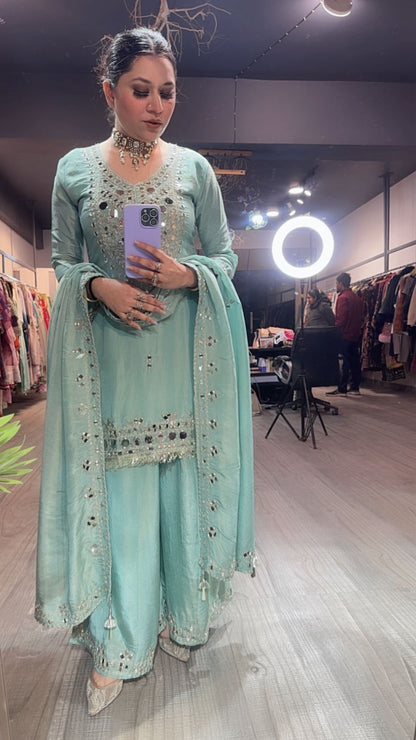 Basanti Aqua Mirror Designer suit