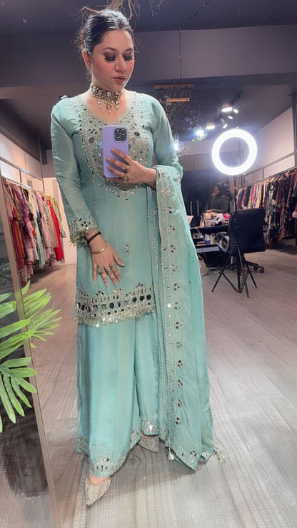Basanti Aqua Mirror Designer suit