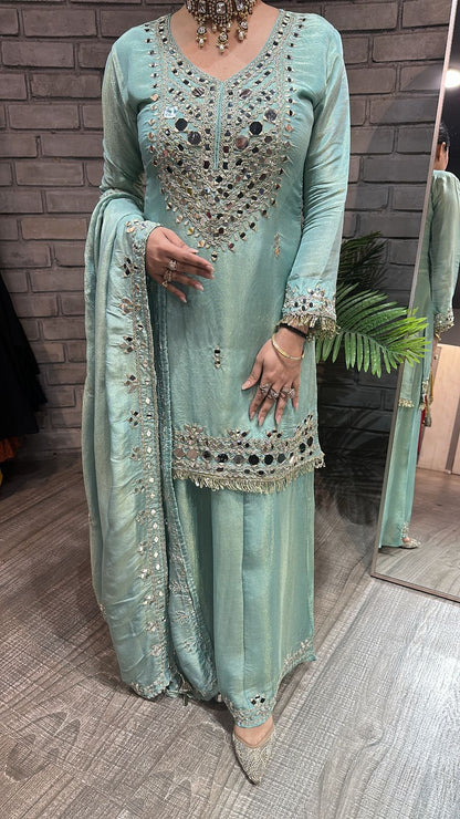 Basanti Aqua Mirror Designer suit
