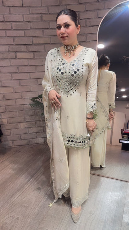 Basanti Ivory Mirror Designer suit