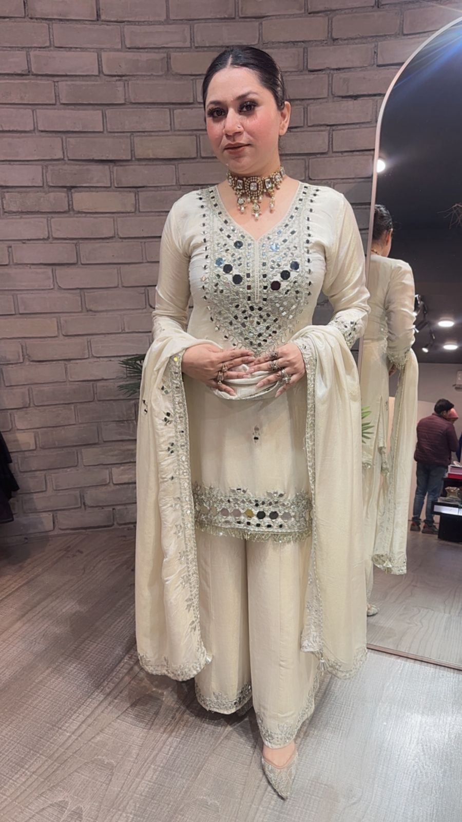 Basanti Ivory Mirror Designer suit