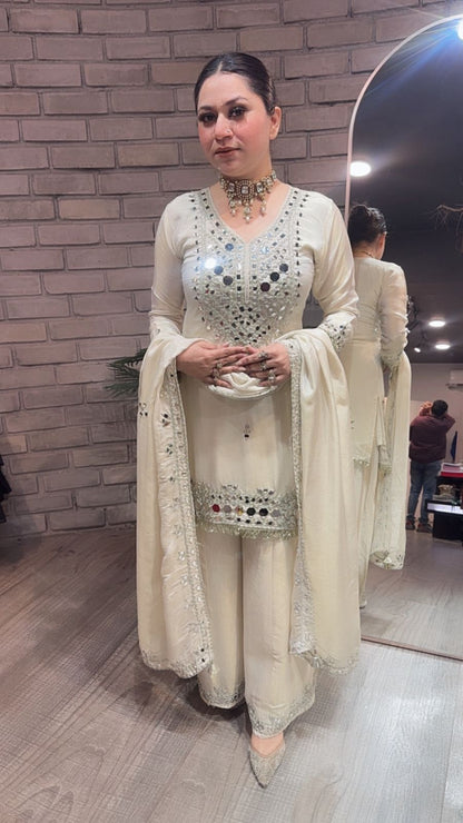 Basanti Ivory Mirror Designer suit