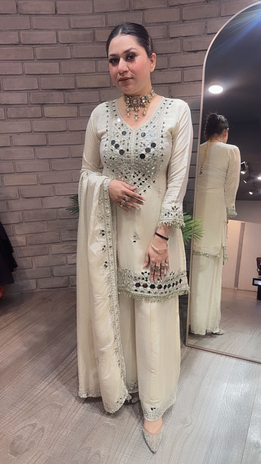 Basanti Ivory Mirror Designer suit