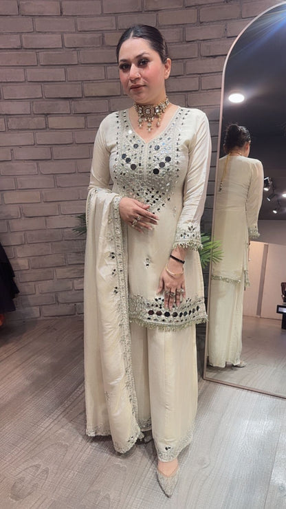 Basanti Ivory Mirror Designer suit